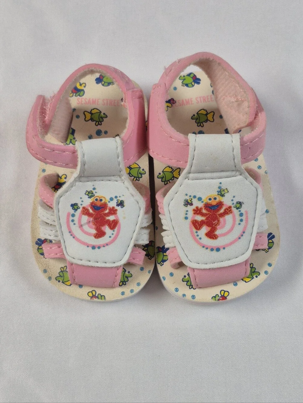 Vintage 2002 Sesame Street Elmo Baby Girls Sandals Pink Fish Strap Shoes Size 1